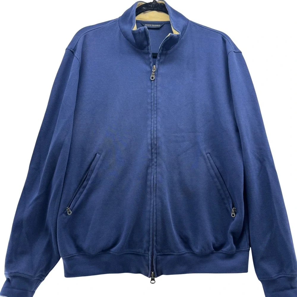 Scott Barber Men's M Blue Full‎ Zip Pima Cotton Sweater Jacket Casual Classic